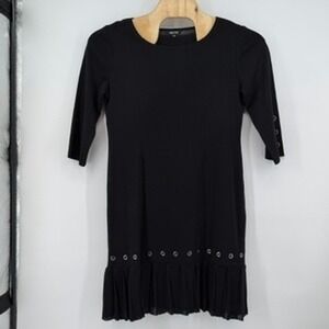 MISOOK Black 3/4 Sleeve‎ Grommet Trim Pleated Hem Dress Women's Size L